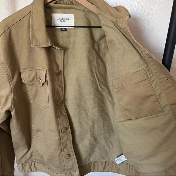 American Eagle Corduroy Cotton Lined Inside Trucker Jacket Khaki Men’s - Picture 6 of 11